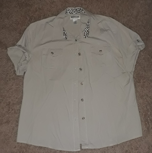 Magellan Sportswear (Size M) Animal Print Trim Button Down Shirt - Picture 1 of 5